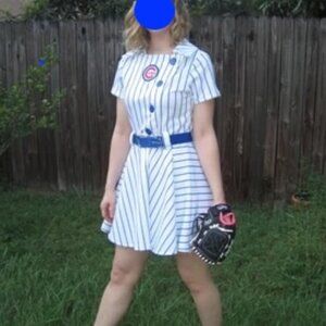 A League of Their Own Dress White with Blue Pinstripe Baseball Dress, Size small